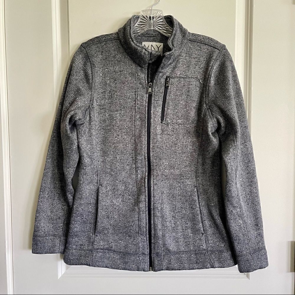 Grey herringbone fleece jacket